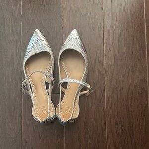 Tory Burch Metallic Silver Pointed Toe Flats